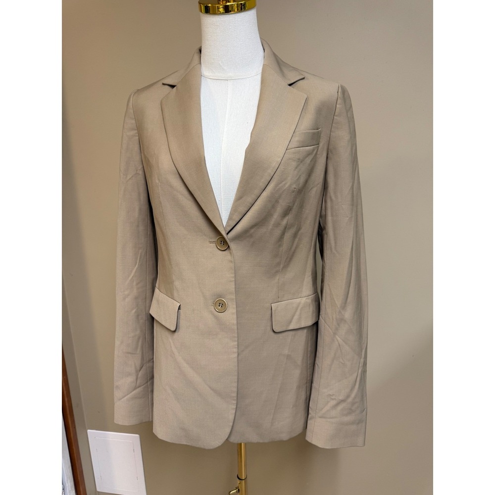 Talbots Classic Tan Blazer Women Size 4 Single Button Linen Blend